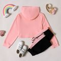 2-piece Kid Girl Letter Print Hoodie Sweatshirt and Colorblock Pants Set Pink