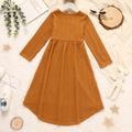 Pretty Kid Girl Solid Color Cable Knit High Low Long-sleeve Dress Coffee