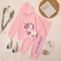 2-piece Kid Girl Unicorn Print Hoodie Sweatshirt and Letter Print Pants Set Pink