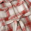 Family Matching Plaid Lapel Long-sleeve Dresses and Shirts Sets Red/White