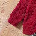 2-piece Toddler Girl Cable Knit Textured Sweater and Bowknot Design Houndstooth Skirt Set Burgundy image 4