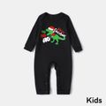 Christmas Letter and Dinosaur Print Family Matching Long-sleeve Tops Black