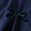 Kid Girl Fuzzy Lapel Collar Bowknot Button Design Coat Royal Blue image 4