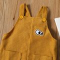Toddler Boy Embroidered Pocket Button Design Solid Color Overalls Ginger
