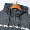 Women Plus Size Casual Striped Button Design Drawstring Hoodie Sweatshirt Bluish Grey