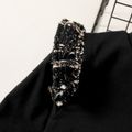 2-piece Elegant Kid Girl Ruffled Mock Neck Long-sleeve Tee and Plaid Tweed A-line Skirt Set Black image 3