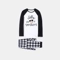 Christmas Snowman Face and Letter Print Family Matching Raglan Long-sleeve Plaid Pajamas Sets (Flame Resistant) Black/White image 3