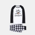 Christmas Snowman Face and Letter Print Family Matching Raglan Long-sleeve Plaid Pajamas Sets (Flame Resistant) Black/White image 2
