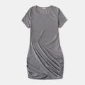 Grey Shirring Short-sleeve Dress for Mom and Me Grey