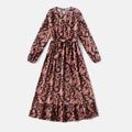 Family Matching All Over Floral Print Long-sleeve Midi Dresses and Black T-shirts Sets ColorBlock