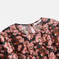 Family Matching All Over Floral Print Long-sleeve Midi Dresses and Black T-shirts Sets ColorBlock