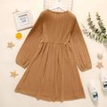 Kid Girl Cable Knit Textured Button Design Long-sleeve Dress Khaki image 3