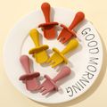 تشتمل مجموعة تغذية الأطفال المصنوعة من السيليكون على ملاعق وشوك مجموعة أدوات الأطفال حديثي الولادة للتدريب الذاتي زهري image 5