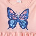 2-piece Kid Girl Butterfly Print Ruffled Hem Long-sleeve Top and Leggings Set Pink