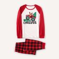 Christmas Cartoon Car and Letter Print Family Matching Raglan Long-sleeve Plaid Pajamas Sets (Flame Resistant) Red/White