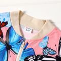 2-piece Kid Girl Butterfly Print Zipper Bomber Jacket and Pants Casual Set Pink image 3