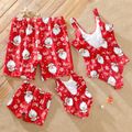 Christmas Allover Santa Claus Print Red Family Matching Sleeveless Bodysuits and Shorts Swimwear Sets Red