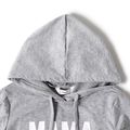 Letter Print Grey Long-sleeve Drawstring Hoodie Dress for Mom and Me flowergrey