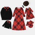 Christmas Red Plaid Family Matching 3/4 Sleeve Dresses and Polo Shirts Sets redblack