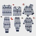 Christmas All Over Print Dark Blue Family Matching Long-sleeve Pajamas Sets (Flame Resistant) Dark Blue