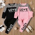 2-piece Toddler Girl Letter Leopard Print Sweatshirt and Pants Set Pink image 2