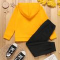 2-piece Kid Boy Letter Animal Print Fleece Lined Hoodie Sweatshirt and Pants Set Yellow image 5