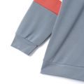 Women Plus Size Basics Letter Print Drawstring Colorblock Hoodie Sweatshirt Bluish Grey