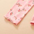2-piece Kid Girl Floral Print Lettuce Trim Long-sleeve Tee and Pants Set Pink