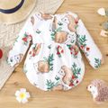 Baby Girl Plants Print Long-sleeve Hollow Out Ruffle Bowknot Romper White