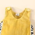 Baby Girl Corduroy Solid and Letter Print Sleeveless Overall Jumpsuit Yellow