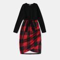 Christmas Red Plaid Family Matching Long-sleeve Splicing Dresses and Letter Print Sweatshirts Sets redblack