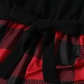 Christmas Red Plaid Family Matching Long-sleeve Splicing Dresses and Letter Print Sweatshirts Sets redblack