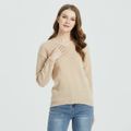 Khaki Minimalist V-neck Long-sleeve Sweater Khaki image 1