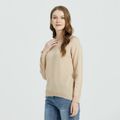 Khaki Minimalist V-neck Long-sleeve Sweater Khaki image 3