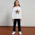 2-piece Kid Girl Star Sequin Design Letter Print Fuzzy White Hoodie Sweatshirt and Velvet Pants Set Black/White