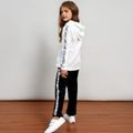 2-piece Kid Girl Star Sequin Design Letter Print Fuzzy White Hoodie Sweatshirt and Velvet Pants Set Black/White