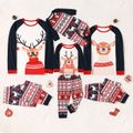 Christmas Cartoon Reindeer Print Family Matching Raglan Long-sleeve Pajamas Sets (Flame Resistant) Dark Blue/white image 1