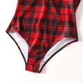 Christmas Letter Print Buffalo Plaid Family Matching Sleeveless Bodysuits and Shorts Swimwear Sets Red