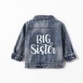 Light Blue Lapel Button Down Long-sleeve Distressed Denim Jacket for Siblings Blue