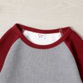 2-piece Kid Boy Colorblock Letter Embroidered Patch Raglan Sleeve Sweatshirt and Pants set Red
