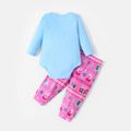 Peppa Pig 2-piece Baby Girl Christmas Graphic Bodysuit and Allover Pants Set Light Blue