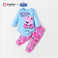Peppa Pig 2-piece Baby Girl Christmas Graphic Bodysuit and Allover Pants Set Light Blue