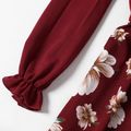 Family Matching Dark Red Square Neck Long-sleeve Splicing Floral Print Dresses and T-shirts Sets darkred
