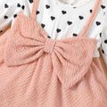 Baby Girl Love Heart Print Long-sleeve Splicing Solid Bowknot Dress Pink