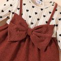 Baby Girl Love Heart Print Long-sleeve Splicing Solid Bowknot Dress Brown