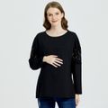Nursing Hollow Out Guipure Lace Panel Sweatshirt Pullover Black