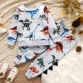 2-piece Toddler Boy Animal Dinosaur Print Pullover Sweatshirt and Pants Casual Set Light Grey image 1