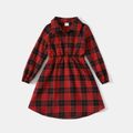 Christmas Red Plaid Family Matching Long-sleeve Dresses and Shirts Sets Color block
