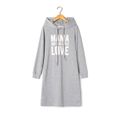 Letter Print Grey Long-sleeve Drawstring Hoodie Dress for Mom and Me flowergrey