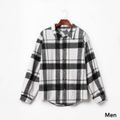 Family Matching Black and White Plaid Lapel Button Down Long-sleeve Shirts Black/White